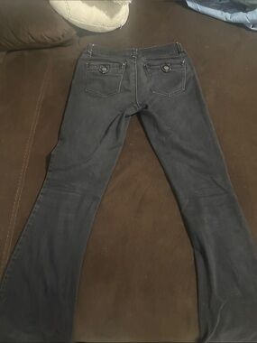 White House Black Market Women's Navy Flare Jeans with Button-Detail Pockets